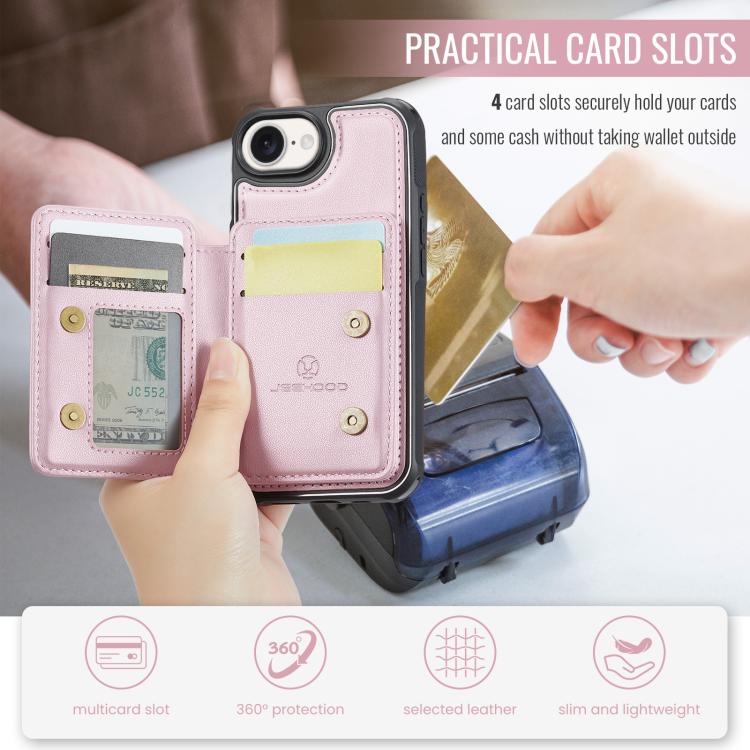 For iPhone 16e JEEHOOD J05 Business Magnetic Style RFID Leather Phone Case(Pink) - free shipping - PMc TechLife - Order now!