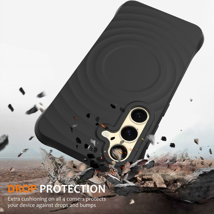 For Samsung Galaxy S25 5G Wave Texture MagSafe Magnetic Liquid Silicone Phone Case(Black) - Galaxy S25 5G Cases by PMC Jewellery | Online Shopping South Africa | PMC Jewellery | Buy Now Pay Later Mobicred