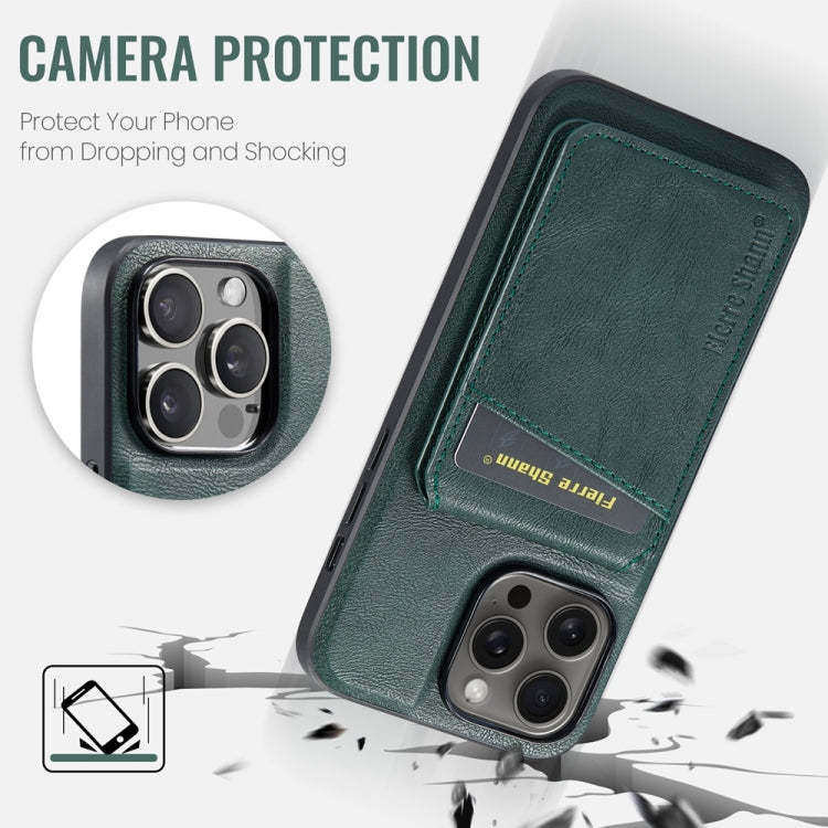 For iPhone 15 Pro Max Fierre Shann Cowhide Vertical Flip Magnetic Card Holder Phone Case(Green) - iPhone 15 Pro Max Cases by FIERRE SHANN | Online Shopping South Africa | PMC Jewellery | Buy Now Pay Later Mobicred