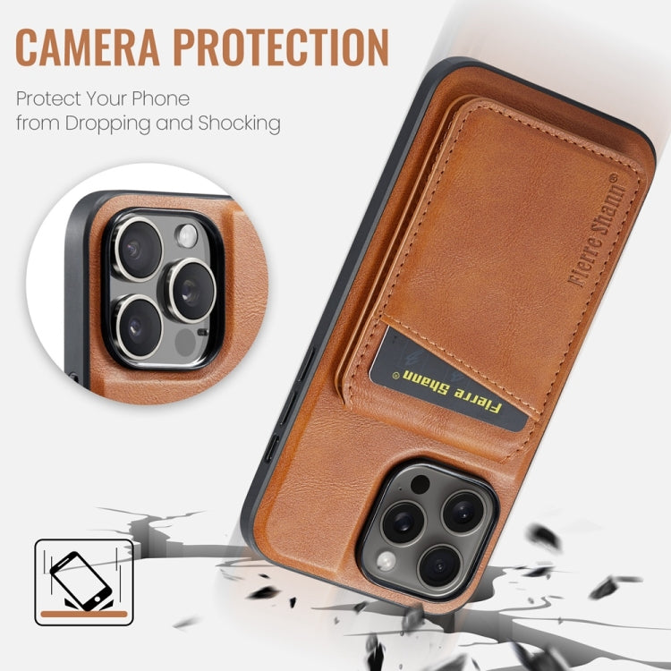 For iPhone 16 Pro Max Fierre Shann Cowhide Vertical Flip Magnetic Card Holder Phone Case(Brown) - iPhone 16 Pro Max Cases by FIERRE SHANN | Online Shopping South Africa | PMC Jewellery | Buy Now Pay Later Mobicred