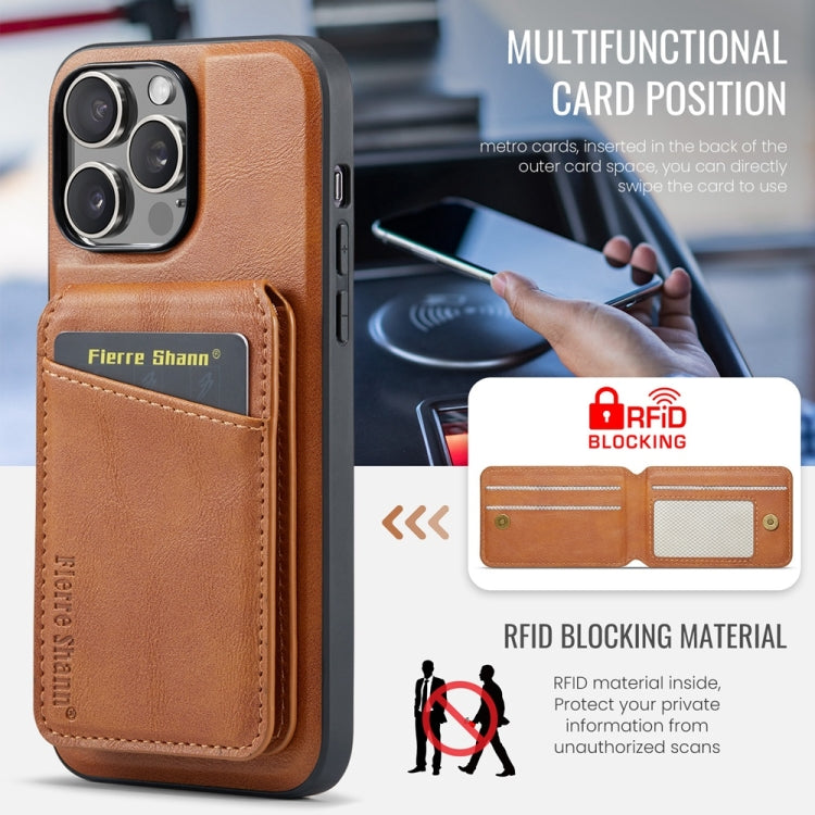 For iPhone 16 Pro Max Fierre Shann Cowhide Vertical Flip Magnetic Card Holder Phone Case(Brown) - iPhone 16 Pro Max Cases by FIERRE SHANN | Online Shopping South Africa | PMC Jewellery | Buy Now Pay Later Mobicred