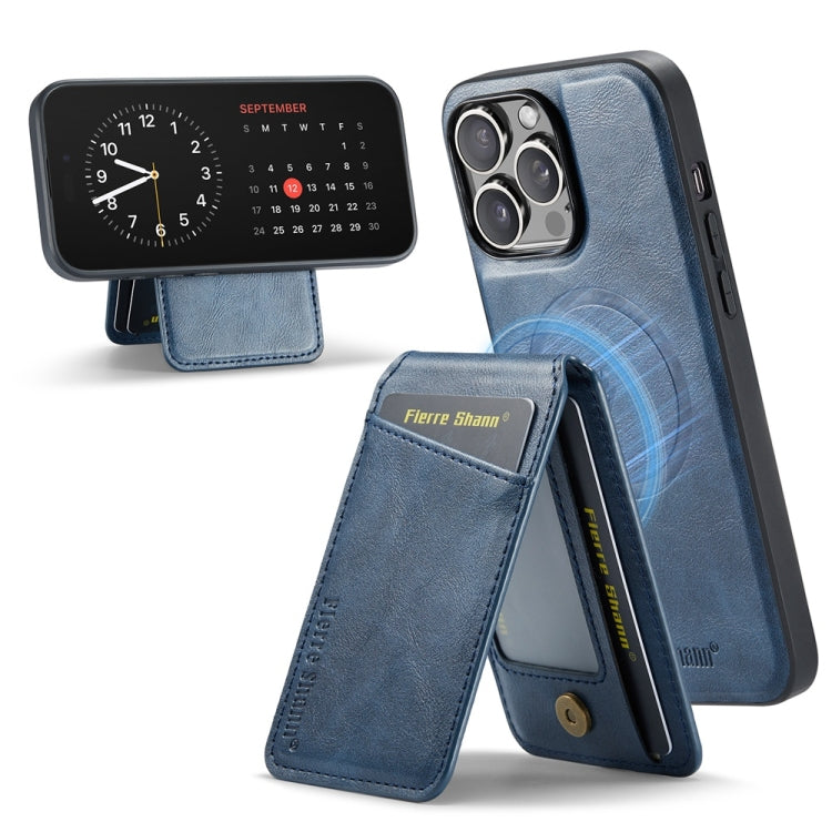 For iPhone 16 Pro Max Fierre Shann Cowhide Vertical Flip Magnetic Card Holder Phone Case(Blue) - iPhone 16 Pro Max Cases by FIERRE SHANN | Online Shopping South Africa | PMC Jewellery | Buy Now Pay Later Mobicred