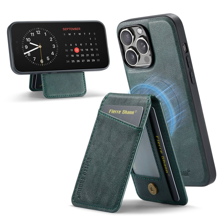 For iPhone 16 Pro Max Fierre Shann Cowhide Vertical Flip Magnetic Card Holder Phone Case(Green) - free shipping - PMC Jewellery - Order now!