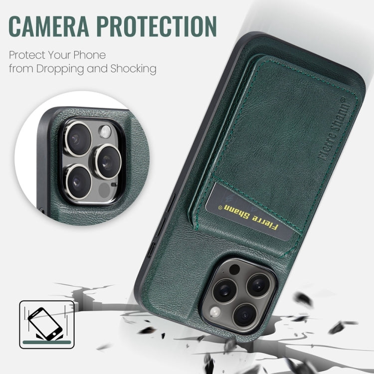 For iPhone 16 Pro Max Fierre Shann Cowhide Vertical Flip Magnetic Card Holder Phone Case(Green) - free shipping - PMC Jewellery - Order now!