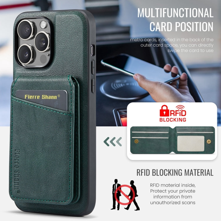 For iPhone 16 Pro Max Fierre Shann Cowhide Vertical Flip Magnetic Card Holder Phone Case(Green) - free shipping - PMC Jewellery - Order now!