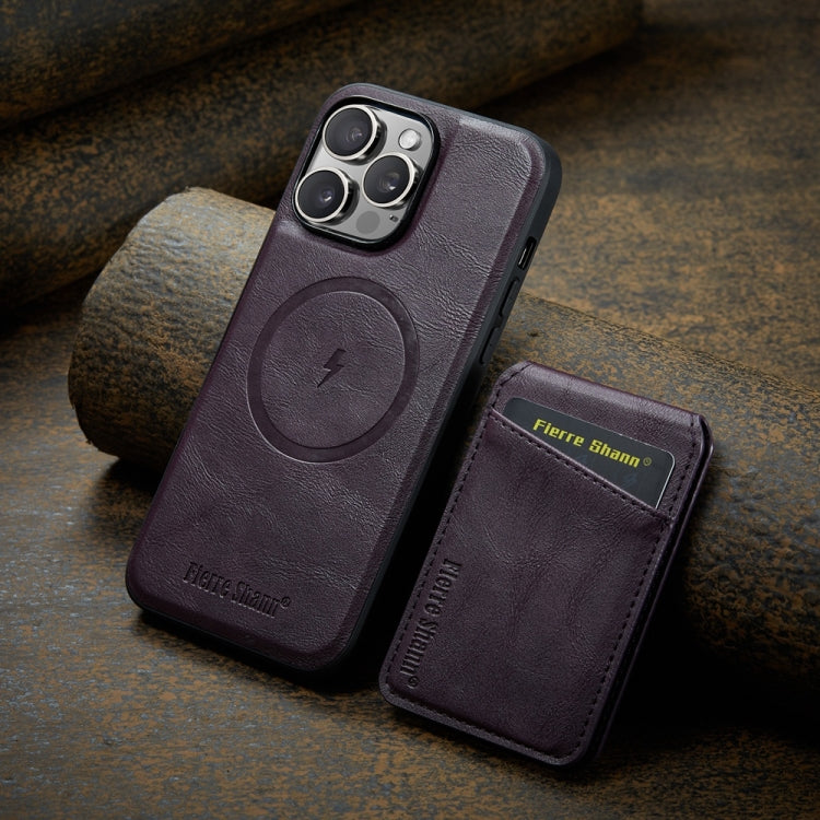 For iPhone 16 Pro Max Fierre Shann Cowhide Vertical Flip Magnetic Card Holder Phone Case(Purple) - free shipping - PMC Jewellery - Order now!