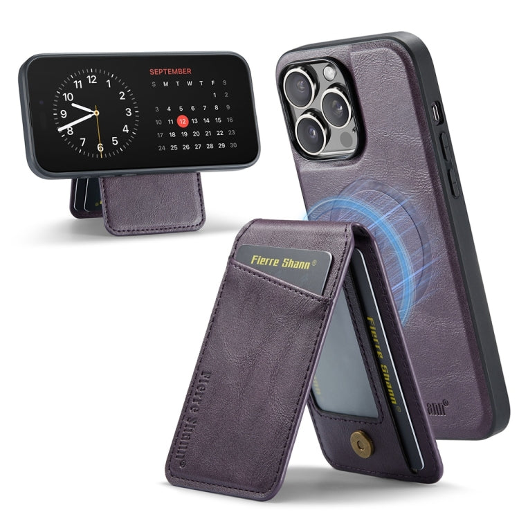 For iPhone 16 Pro Max Fierre Shann Cowhide Vertical Flip Magnetic Card Holder Phone Case(Purple) - free shipping - PMC Jewellery - Order now!