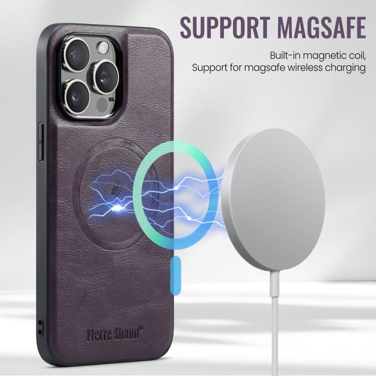 For iPhone 16 Pro Max Fierre Shann Cowhide Vertical Flip Magnetic Card Holder Phone Case(Purple) - free shipping - PMC Jewellery - Order now!