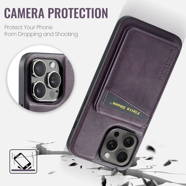 For iPhone 16 Pro Max Fierre Shann Cowhide Vertical Flip Magnetic Card Holder Phone Case(Purple) - free shipping - PMC Jewellery - Order now!