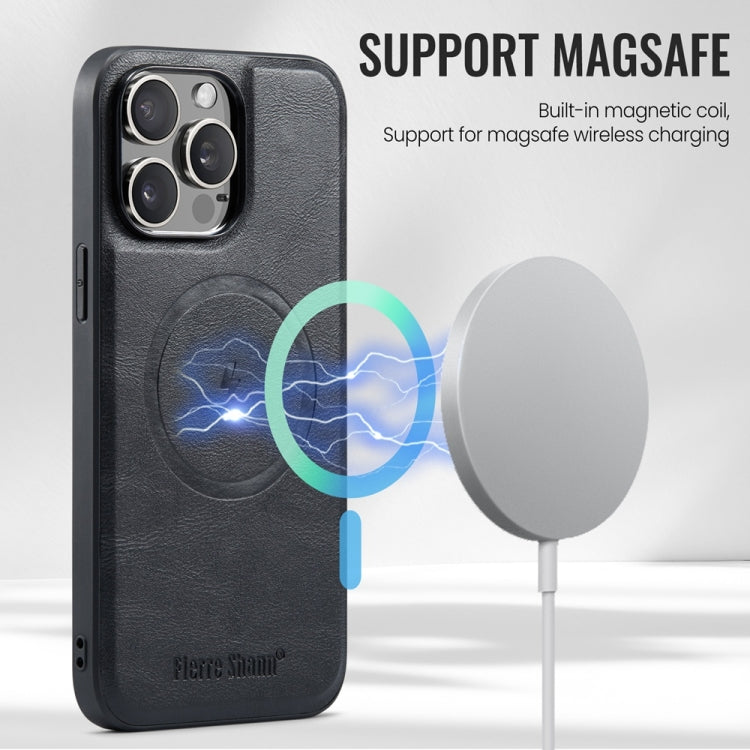 For iPhone 16 Pro Fierre Shann Cowhide Vertical Flip Magnetic Card Holder Phone Case(Black) - free shipping - PMC Jewellery - Order now!