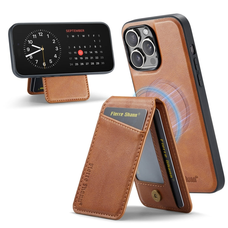 For iPhone 16 Pro Fierre Shann Cowhide Vertical Flip Magnetic Card Holder Phone Case(Brown) - free shipping - PMC Jewellery - Order now!