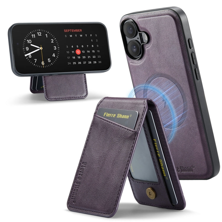 For iPhone 16 Plus Fierre Shann Cowhide Vertical Flip Magnetic Card Holder Phone Case(Purple) - free shipping - PMC Jewellery - Order now!