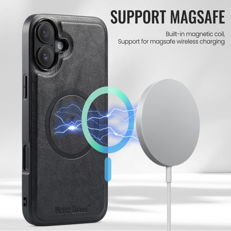 For iPhone 16 Fierre Shann Cowhide Vertical Flip Magnetic Card Holder Phone Case(Black) - iPhone 16 Cases by FIERRE SHANN | Online Shopping South Africa | PMC Jewellery | Buy Now Pay Later Mobicred