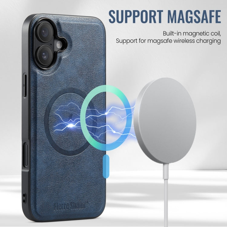 For iPhone 16 Fierre Shann Cowhide Vertical Flip Magnetic Card Holder Phone Case(Blue) - iPhone 16 Cases by FIERRE SHANN | Online Shopping South Africa | PMC Jewellery | Buy Now Pay Later Mobicred