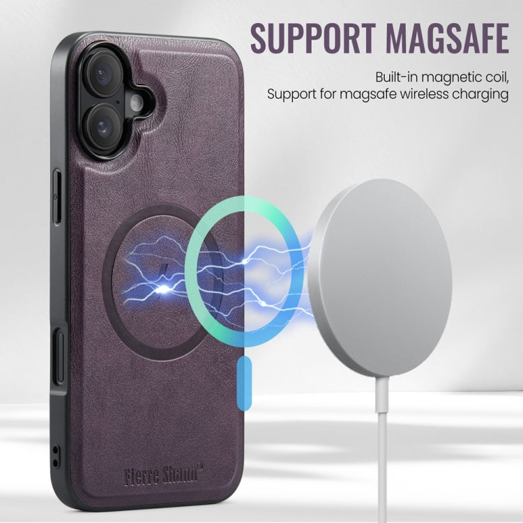 For iPhone 16 Fierre Shann Cowhide Vertical Flip Magnetic Card Holder Phone Case(Purple) - free shipping - PMC Jewellery - Order now!