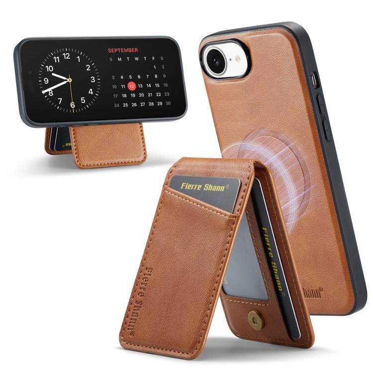 For iPhone 16e Fierre Shann Cowhide Vertical Flip Magnetic Card Holder Phone Case(Brown) - free shipping - PMc TechLife - Order now!