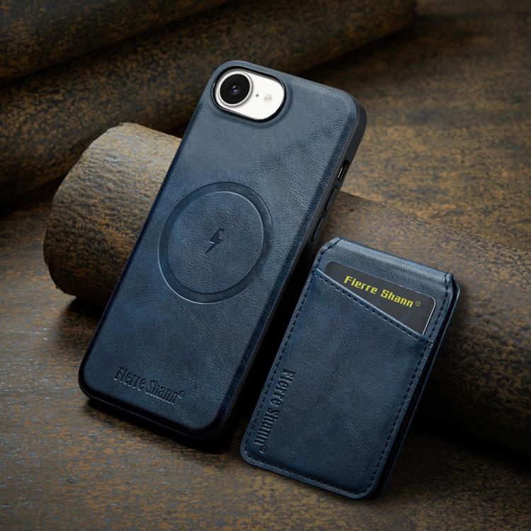 For iPhone 16e Fierre Shann Cowhide Vertical Flip Magnetic Card Holder Phone Case(Blue) - free shipping - PMc TechLife - Order now!