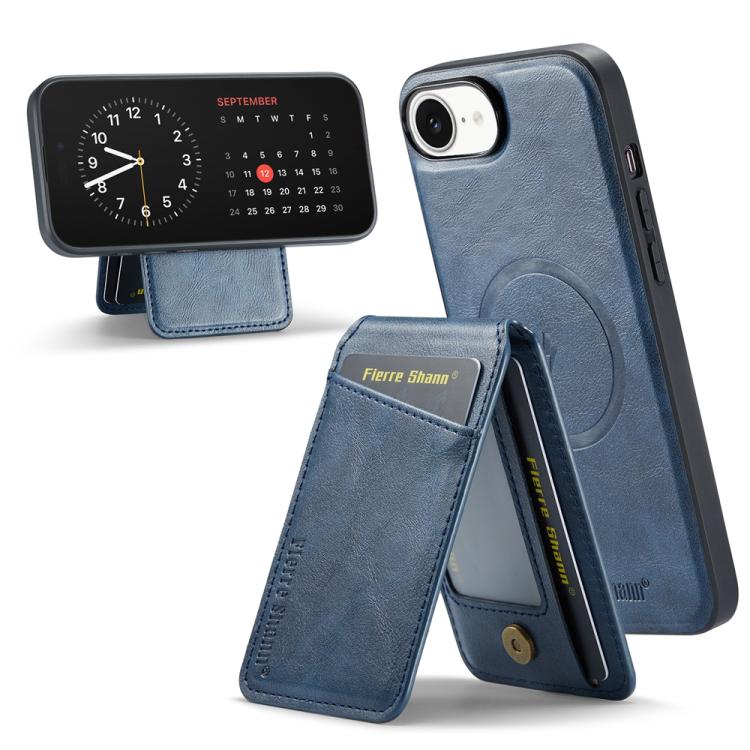 For iPhone 16e Fierre Shann Cowhide Vertical Flip Magnetic Card Holder Phone Case(Blue) - free shipping - PMc TechLife - Order now!
