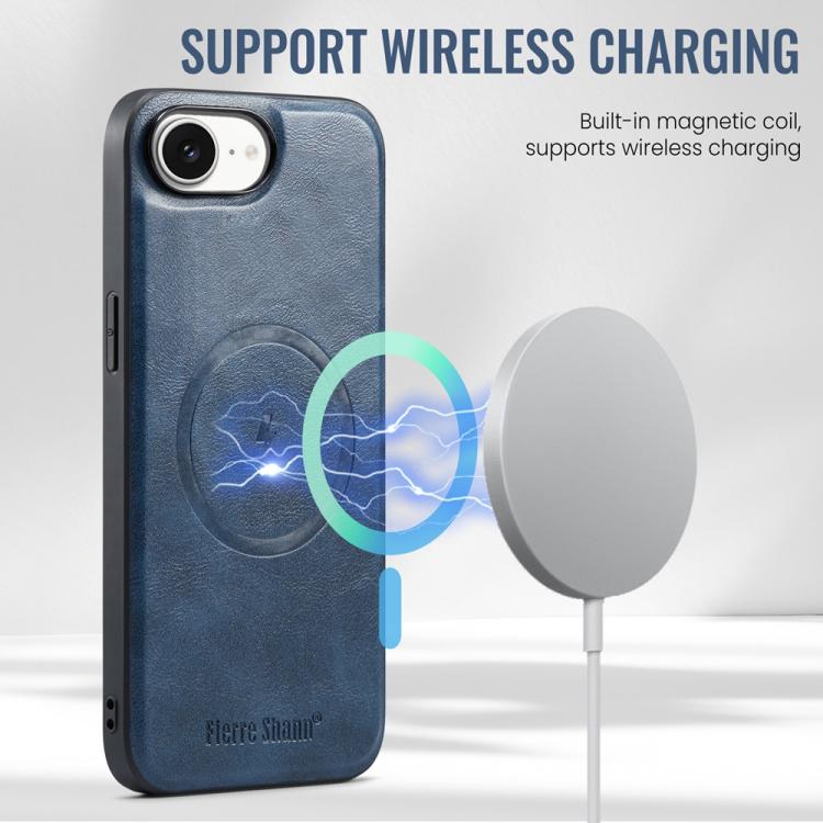 For iPhone 16e Fierre Shann Cowhide Vertical Flip Magnetic Card Holder Phone Case(Blue) - free shipping - PMc TechLife - Order now!