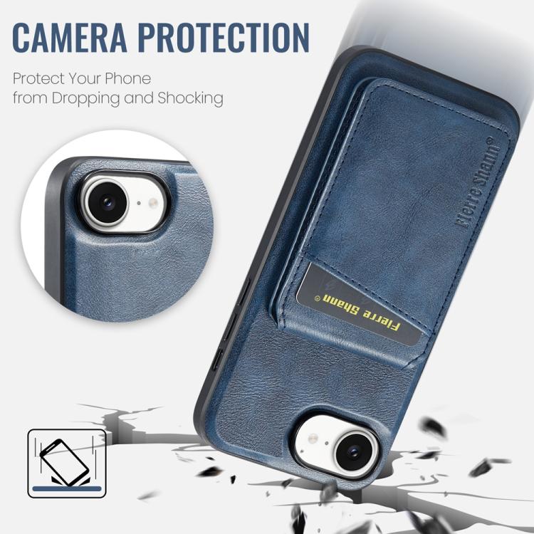 For iPhone 16e Fierre Shann Cowhide Vertical Flip Magnetic Card Holder Phone Case(Blue) - free shipping - PMc TechLife - Order now!