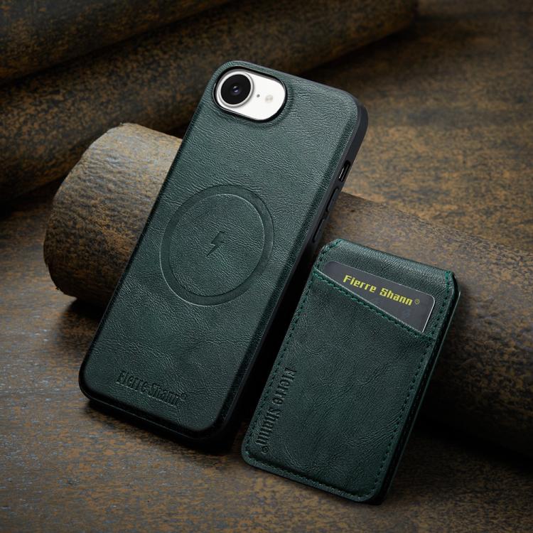 For iPhone 16e Fierre Shann Cowhide Vertical Flip Magnetic Card Holder Phone Case(Green) - free shipping - PMc TechLife - Order now!