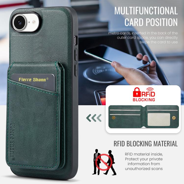 For iPhone 16e Fierre Shann Cowhide Vertical Flip Magnetic Card Holder Phone Case(Green) - free shipping - PMc TechLife - Order now!