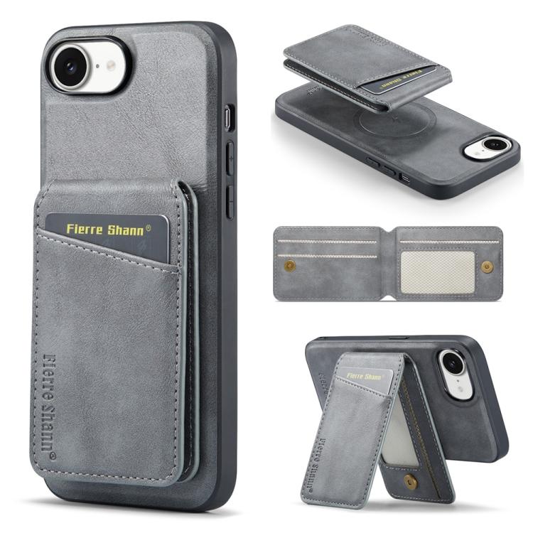 For iPhone 16e Fierre Shann Cowhide Vertical Flip Magnetic Card Holder Phone Case(Grey) - free shipping - PMc TechLife - Order now!