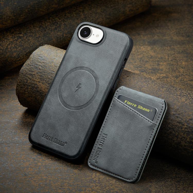 For iPhone 16e Fierre Shann Cowhide Vertical Flip Magnetic Card Holder Phone Case(Grey) - free shipping - PMc TechLife - Order now!