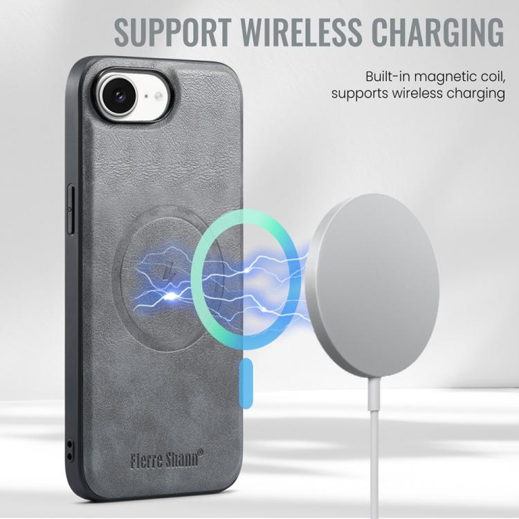 For iPhone 16e Fierre Shann Cowhide Vertical Flip Magnetic Card Holder Phone Case(Grey) - free shipping - PMc TechLife - Order now!