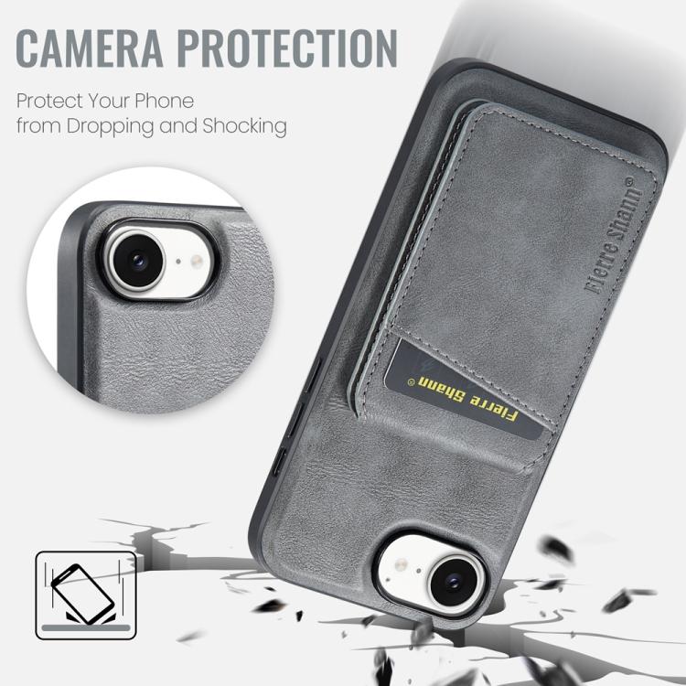 For iPhone 16e Fierre Shann Cowhide Vertical Flip Magnetic Card Holder Phone Case(Grey) - free shipping - PMc TechLife - Order now!