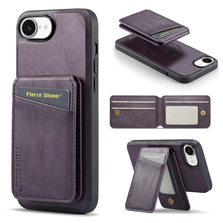 For iPhone 16e Fierre Shann Cowhide Vertical Flip Magnetic Card Holder Phone Case(Purple) - free shipping - PMc TechLife - Order now!