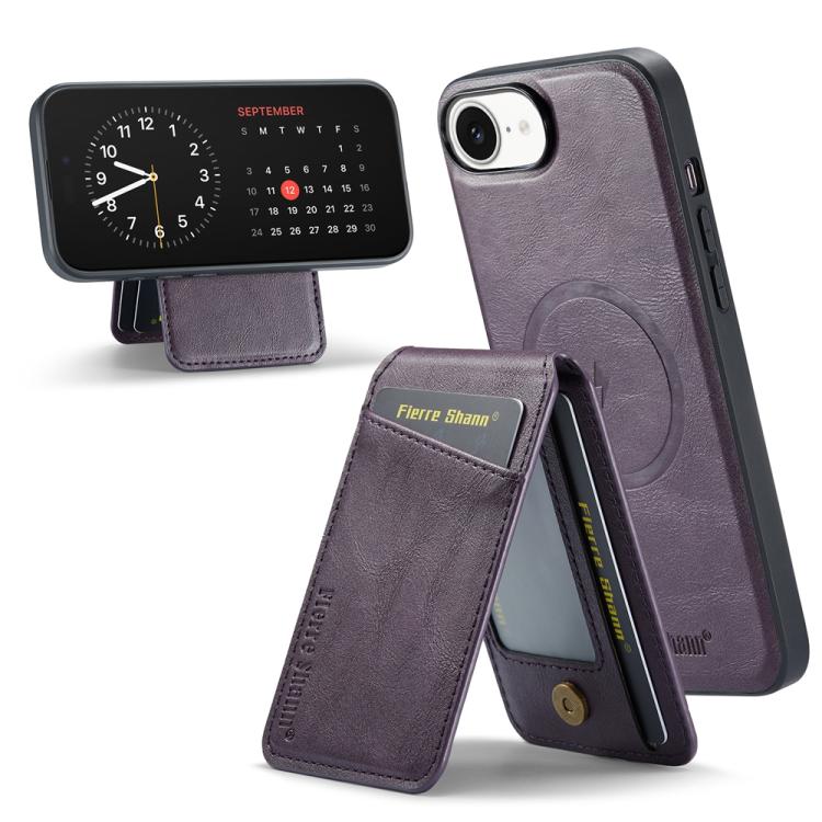 For iPhone 16e Fierre Shann Cowhide Vertical Flip Magnetic Card Holder Phone Case(Purple) - free shipping - PMc TechLife - Order now!