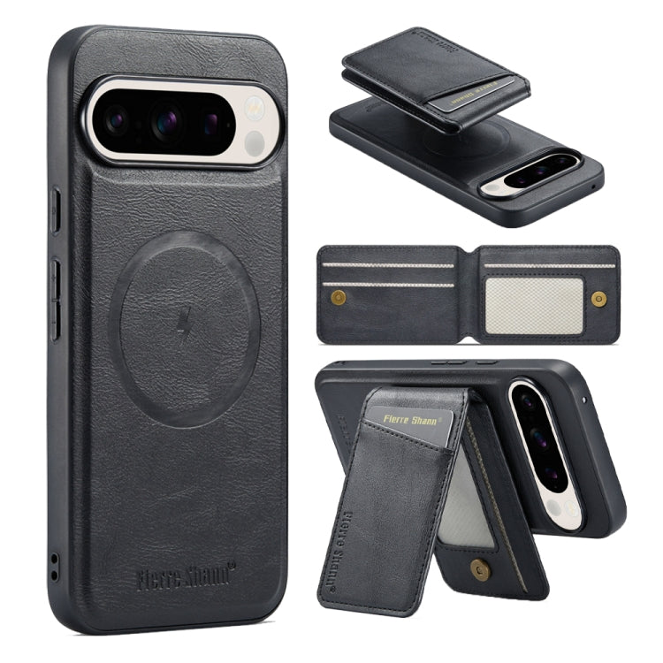 For Google Pixel 9 Pro Fierre Shann Cowhide Vertical Flip Magnetic Card Holder Phone Case(Black) - Google Cases by FIERRE SHANN | Online Shopping South Africa | PMC TechLife | Buy Now Pay Later Mobicred
