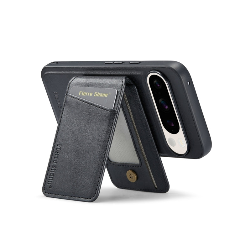 For Google Pixel 9 Pro Fierre Shann Cowhide Vertical Flip Magnetic Card Holder Phone Case(Black) - Google Cases by FIERRE SHANN | Online Shopping South Africa | PMC TechLife | Buy Now Pay Later Mobicred