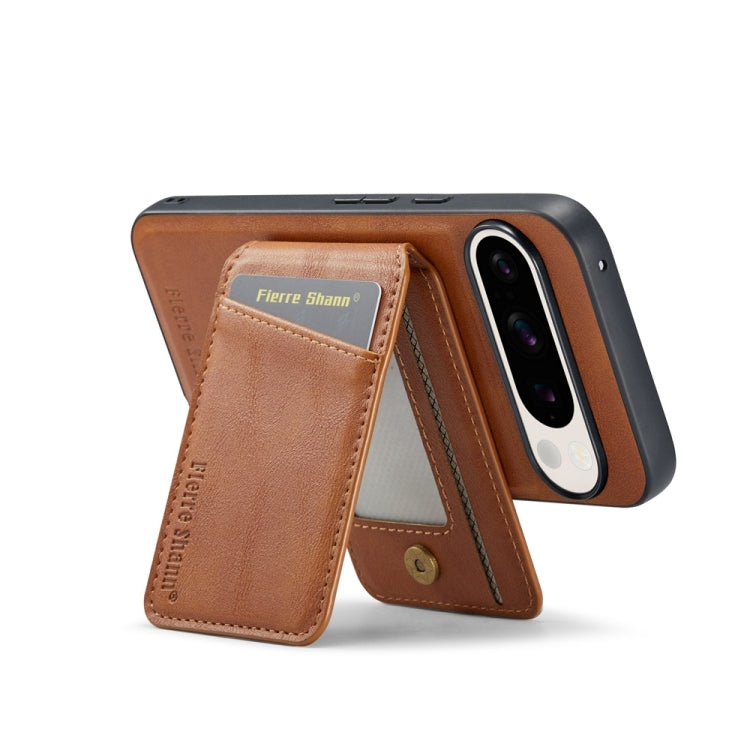 For Google Pixel 9 Pro Fierre Shann Cowhide Vertical Flip Magnetic Card Holder Phone Case(Brown) - Google Cases by FIERRE SHANN | Online Shopping South Africa | PMC TechLife | Buy Now Pay Later Mobicred