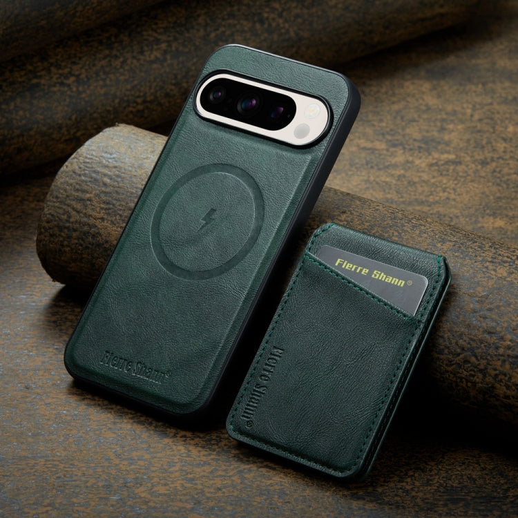 For Google Pixel 9 Pro Fierre Shann Cowhide Vertical Flip Magnetic Card Holder Phone Case(Green) - free shipping - PMC TechLife - Order now!