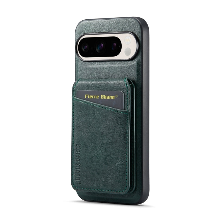 For Google Pixel 9 Pro Fierre Shann Cowhide Vertical Flip Magnetic Card Holder Phone Case(Green) - free shipping - PMC TechLife - Order now!