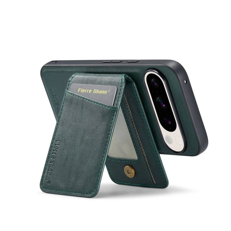For Google Pixel 9 Pro Fierre Shann Cowhide Vertical Flip Magnetic Card Holder Phone Case(Green) - free shipping - PMC TechLife - Order now!
