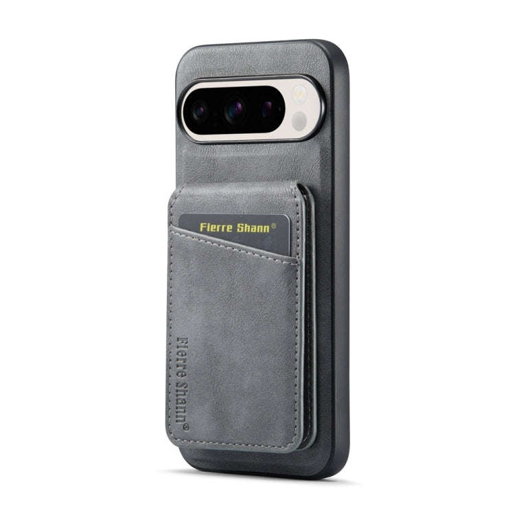 For Google Pixel 9 Pro Fierre Shann Cowhide Vertical Flip Magnetic Card Holder Phone Case(Grey) - Google Cases by FIERRE SHANN | Online Shopping South Africa | PMC TechLife | Buy Now Pay Later Mobicred