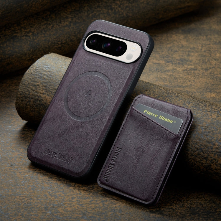 For Google Pixel 9 Pro Fierre Shann Cowhide Vertical Flip Magnetic Card Holder Phone Case(Purple) - free shipping - PMC TechLife - Order now!