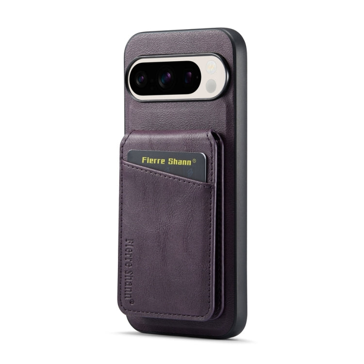For Google Pixel 9 Pro Fierre Shann Cowhide Vertical Flip Magnetic Card Holder Phone Case(Purple) - free shipping - PMC TechLife - Order now!