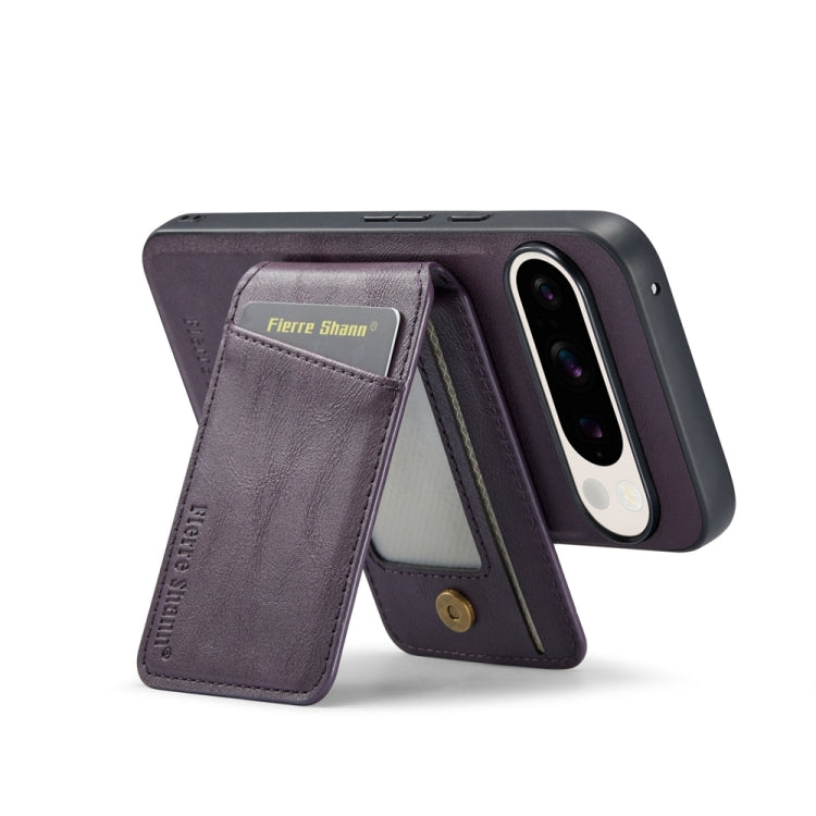 For Google Pixel 9 Pro Fierre Shann Cowhide Vertical Flip Magnetic Card Holder Phone Case(Purple) - free shipping - PMC TechLife - Order now!