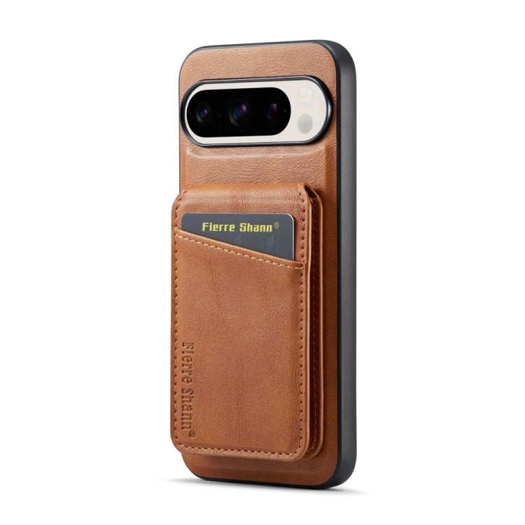 For Google Pixel 9 Fierre Shann Cowhide Vertical Flip Magnetic Card Holder Phone Case(Brown) - Google Cases by FIERRE SHANN | Online Shopping South Africa | PMC TechLife | Buy Now Pay Later Mobicred