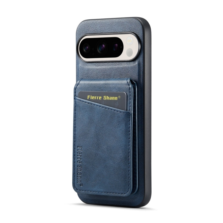 For Google Pixel 9 Fierre Shann Cowhide Vertical Flip Magnetic Card Holder Phone Case(Blue) - free shipping - PMC TechLife - Order now!
