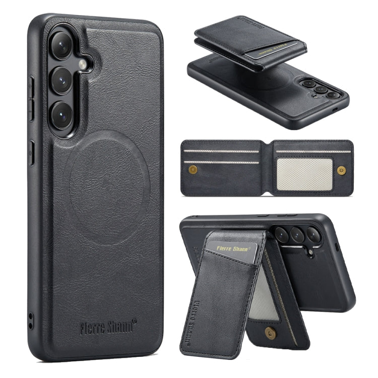 For Samsung Galaxy S24+ 5G Fierre Shann Cowhide Vertical Flip Magnetic Card Holder Phone Case(Black) - Galaxy S24+ 5G Cases by FIERRE SHANN | Online Shopping South Africa | PMC Jewellery | Buy Now Pay Later Mobicred