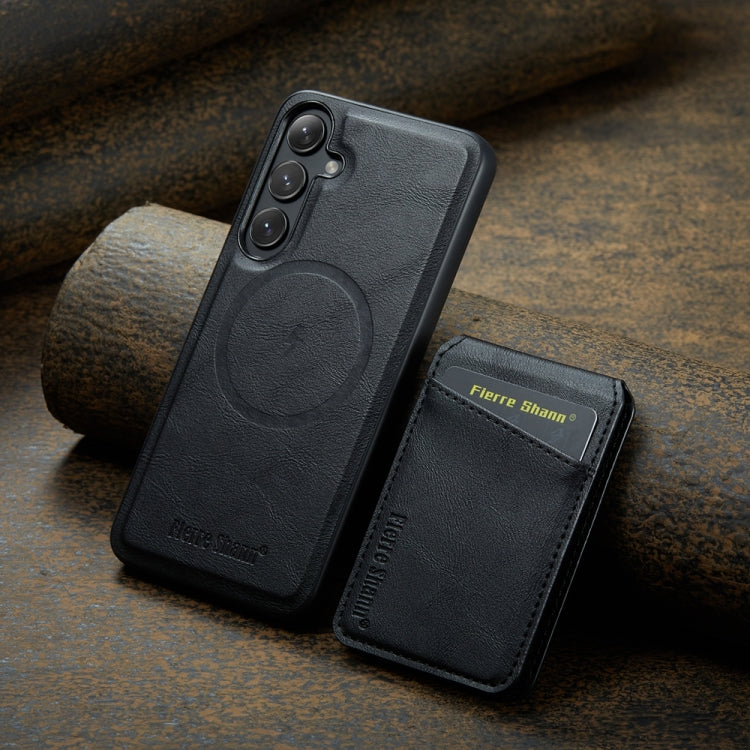 For Samsung Galaxy S24+ 5G Fierre Shann Cowhide Vertical Flip Magnetic Card Holder Phone Case(Black) - Galaxy S24+ 5G Cases by FIERRE SHANN | Online Shopping South Africa | PMC Jewellery | Buy Now Pay Later Mobicred