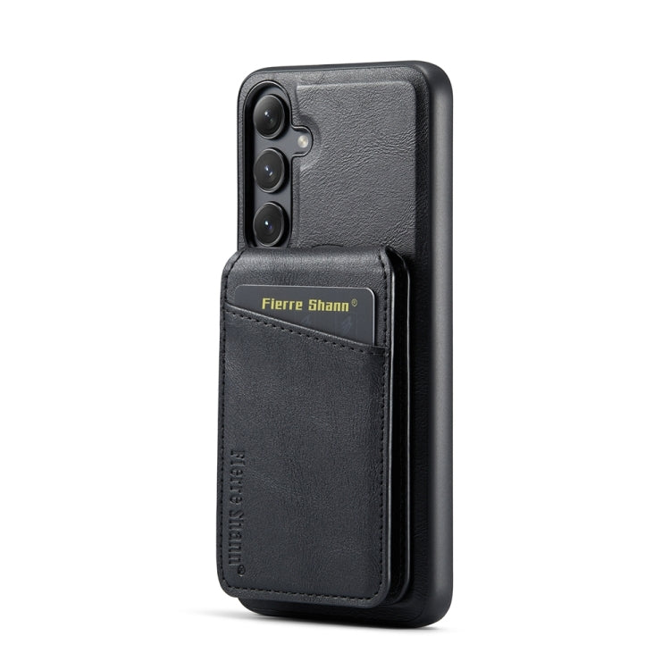 For Samsung Galaxy S24+ 5G Fierre Shann Cowhide Vertical Flip Magnetic Card Holder Phone Case(Black) - Galaxy S24+ 5G Cases by FIERRE SHANN | Online Shopping South Africa | PMC Jewellery | Buy Now Pay Later Mobicred