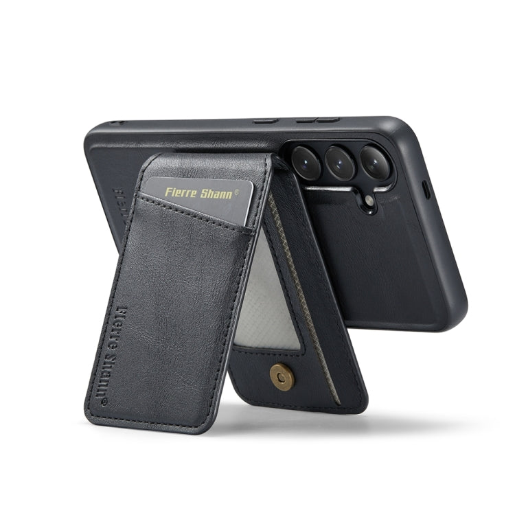 For Samsung Galaxy S24+ 5G Fierre Shann Cowhide Vertical Flip Magnetic Card Holder Phone Case(Black) - Galaxy S24+ 5G Cases by FIERRE SHANN | Online Shopping South Africa | PMC Jewellery | Buy Now Pay Later Mobicred