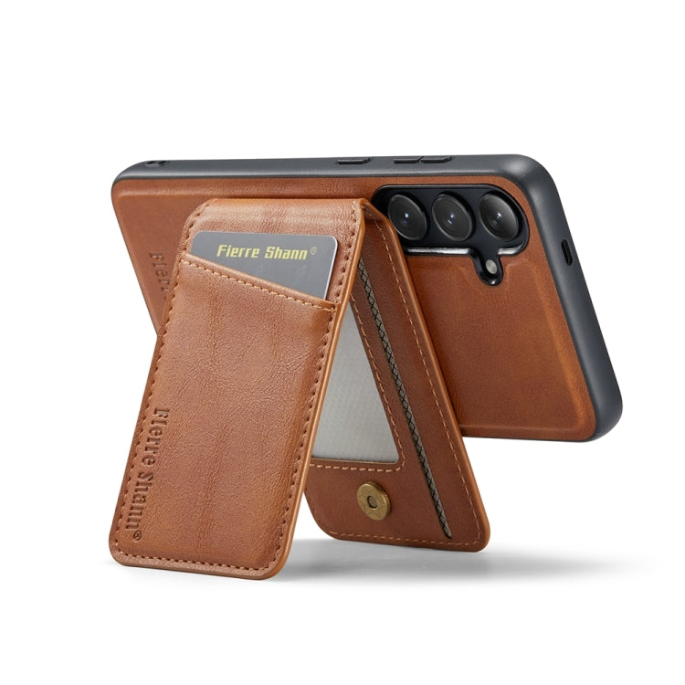 For Samsung Galaxy S24+ 5G Fierre Shann Cowhide Vertical Flip Magnetic Card Holder Phone Case(Brown) - Galaxy S24+ 5G Cases by FIERRE SHANN | Online Shopping South Africa | PMC Jewellery | Buy Now Pay Later Mobicred