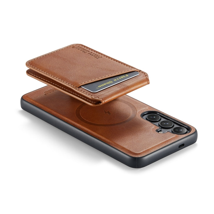 For Samsung Galaxy S24+ 5G Fierre Shann Cowhide Vertical Flip Magnetic Card Holder Phone Case(Brown) - Galaxy S24+ 5G Cases by FIERRE SHANN | Online Shopping South Africa | PMC Jewellery | Buy Now Pay Later Mobicred